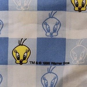 Vintage Warner Bros Blue White‎ Tweety Bird Pillow Case Size 17X33.5 in